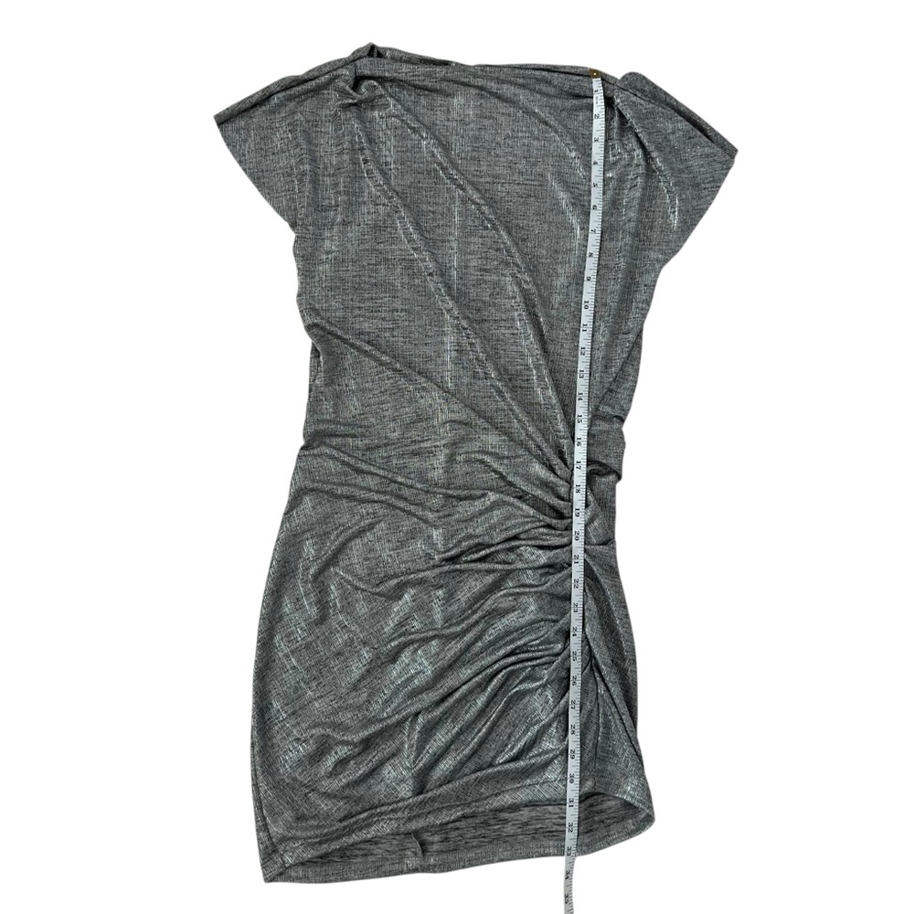 Isabel Marant Etoile Nadilia Ruched Silver Metallic Shimmer Mini Dress SZ S - Picture 14 of 15